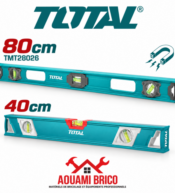 Niveau à Bulle TOTAL en Aluminium – 40 cm & 80 cm | Niveau Professionnel de Précision