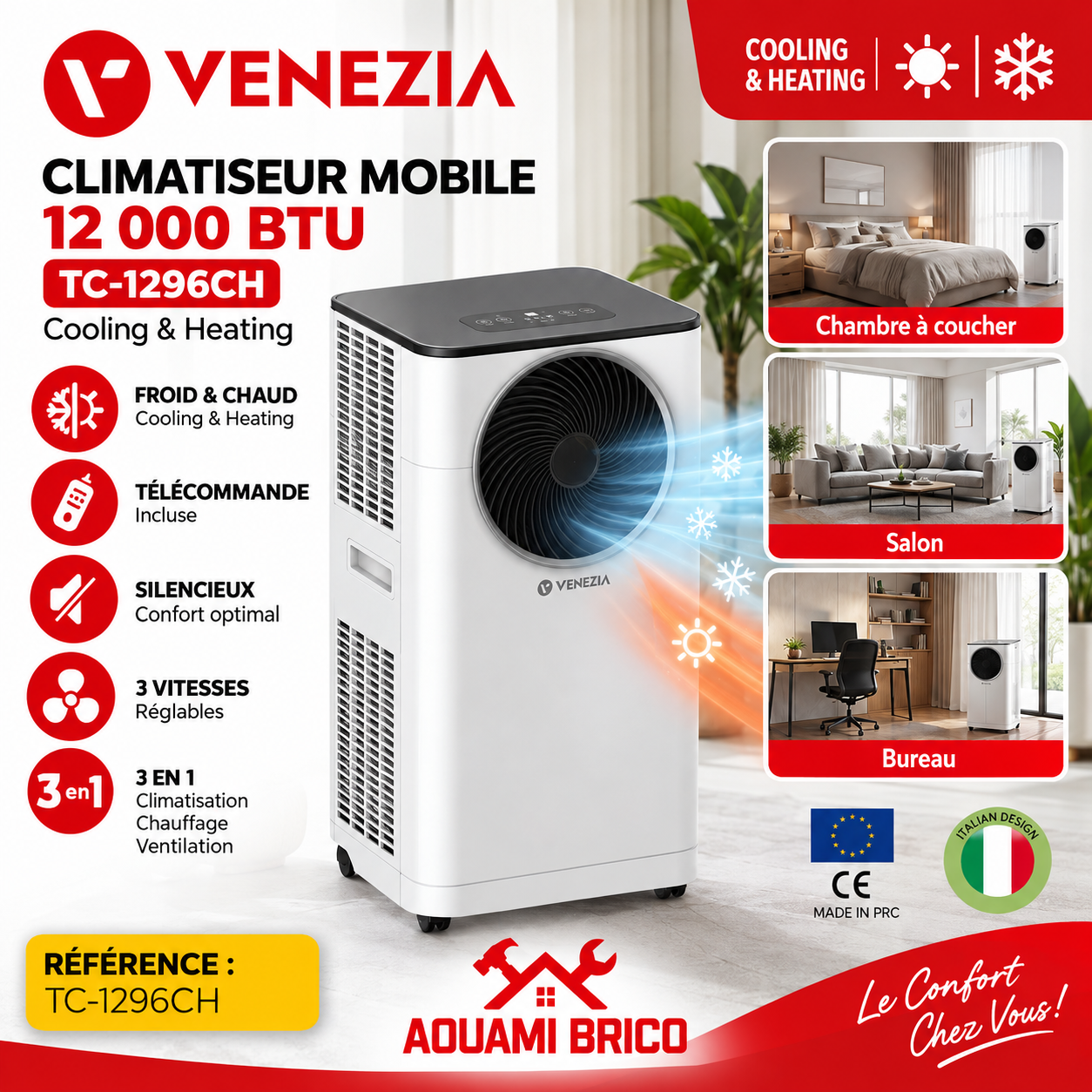Climatiseur Mobile VENEZIA 12 000 BTU Chaud & Froid