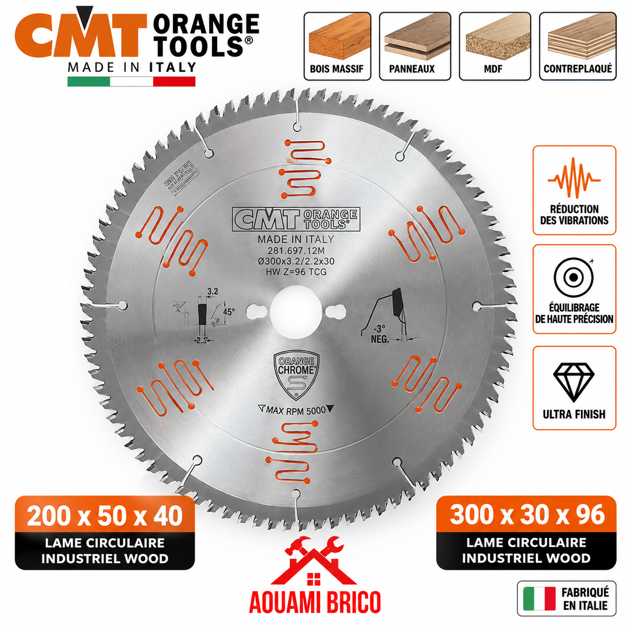 Lame Circulaire Industrielle CMT Orange Tools pour Bois – 200 & 300 mm