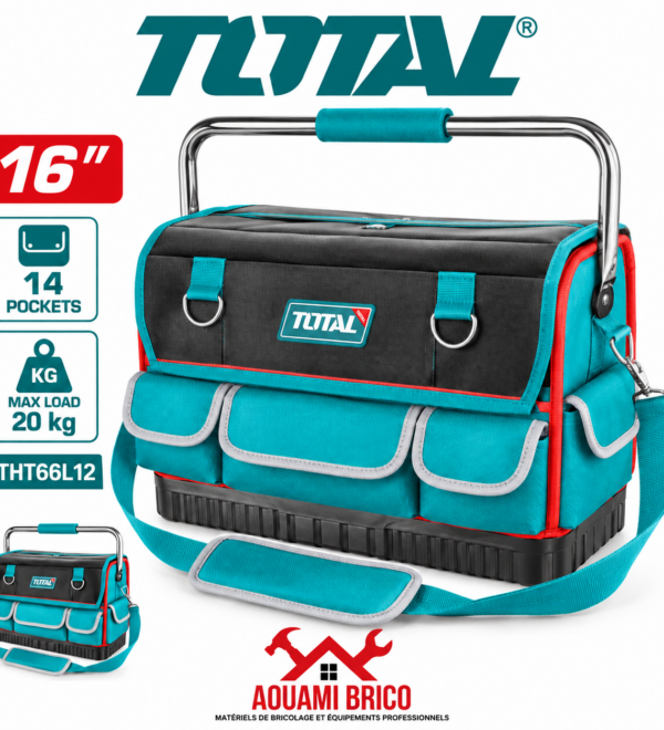 Sac à Outils Professionnel TOTAL 16" – 14 Poches, Base Renforcée & Charge 20 kg THT66L12