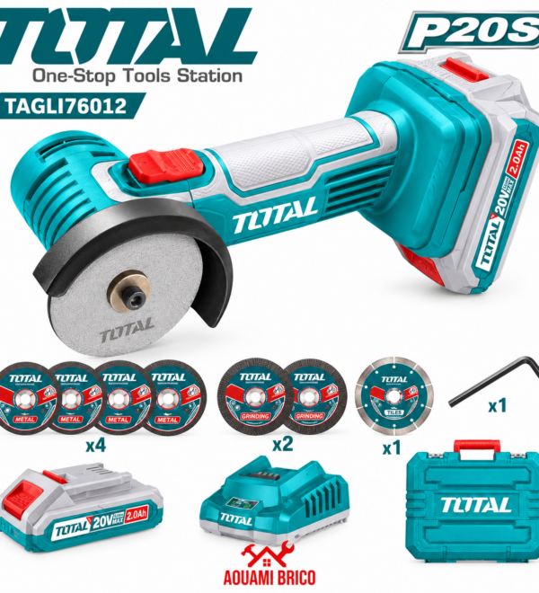Mini Meuleuse Sans Fil TOTAL 20 V – Disque 76 mm avec Batterie 2 Ah