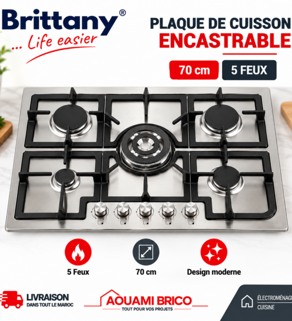 Plaque de Cuisson Encastrable Brittany – 5 Feux Gaz
