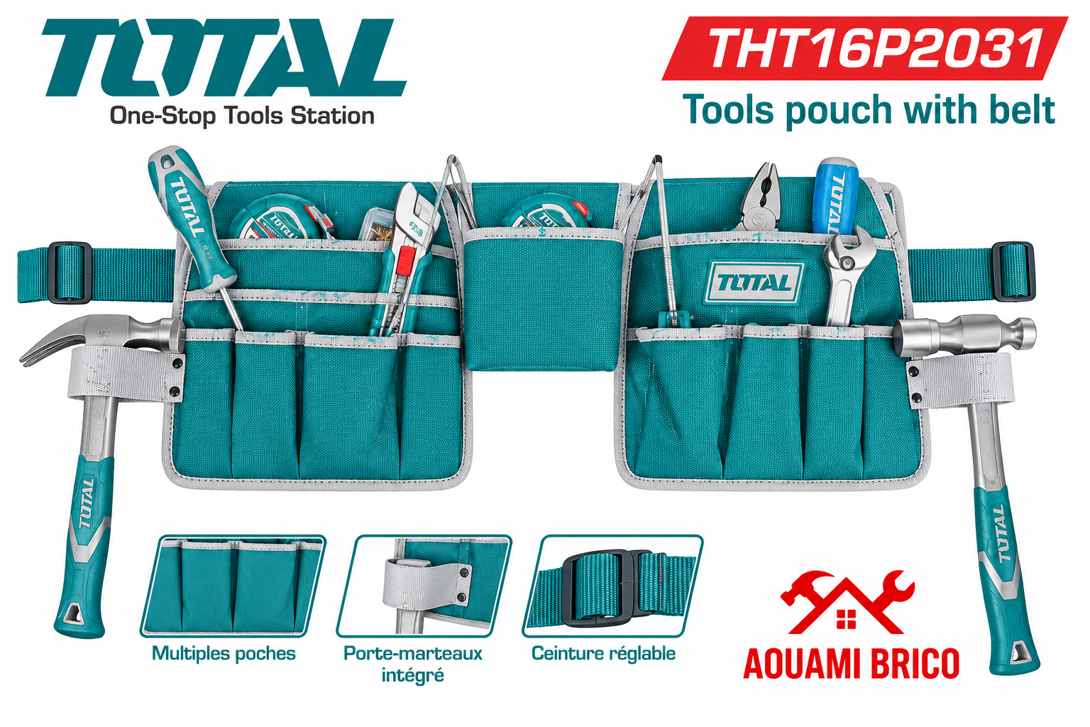 Ceinture Porte-Outils TOTAL avec 14 Poches – 3 Compartiments