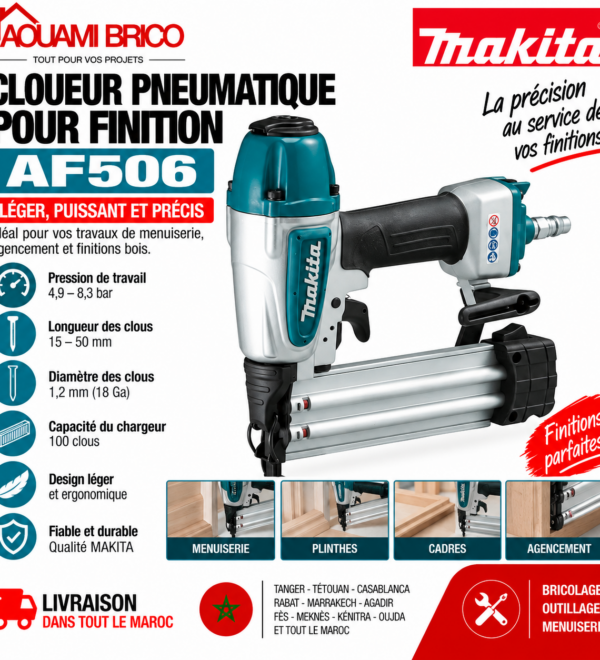 Cloueur Pneumatique Makita AF506 – Pointes 15 à 50 mm, 18 Ga