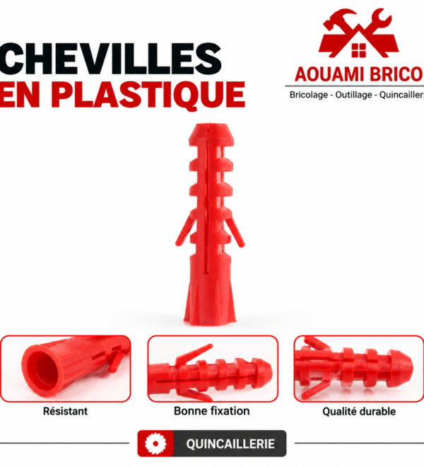 Cheville plastique pour fixation murale – Cheville universelle rouge