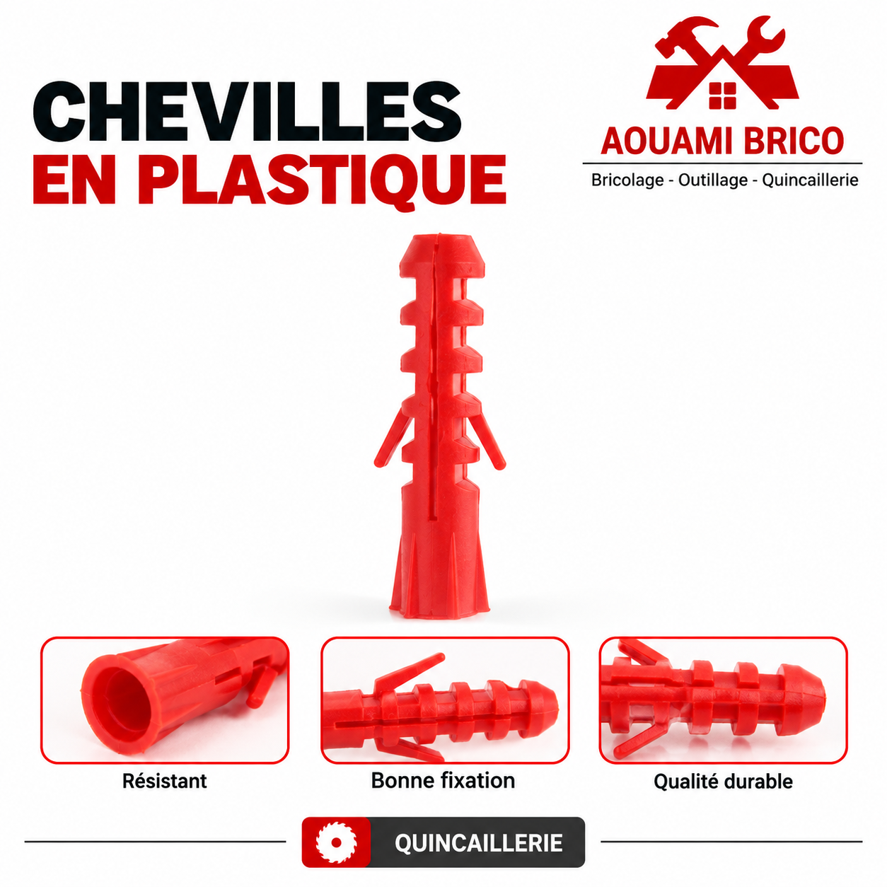 Cheville plastique pour fixation murale – Cheville universelle rouge