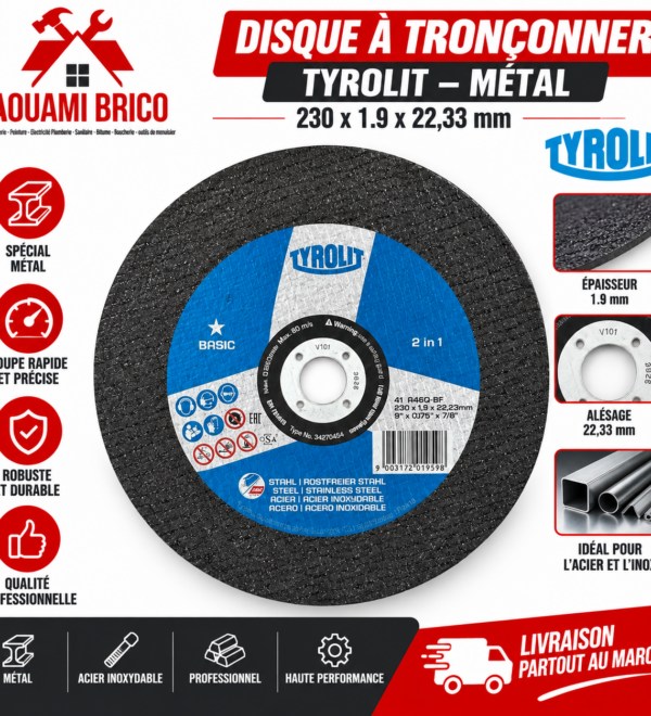 Disque à Tronçonner TYROLIT BASIC 2 en 1 – 230 × 1,9 × 22,23 mm pour Acier & Inox