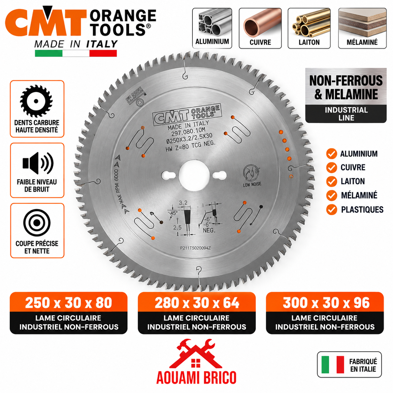 Lame Circulaire Industrielle CMT pour Aluminium & Métaux Non Ferreux – 250, 280 & 300 mm