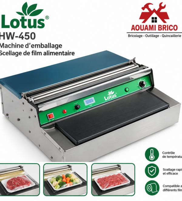Machine d’emballage sous film alimentaire Lotus HW-450 – Filmeuse professionnelle pour boucherie