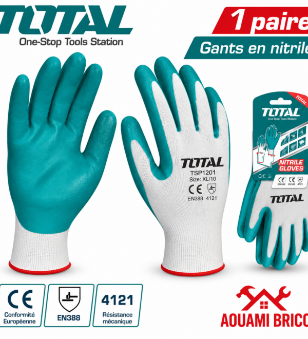 Gants de Travail TOTAL en Nitrile Taille XL – Protection des Mains