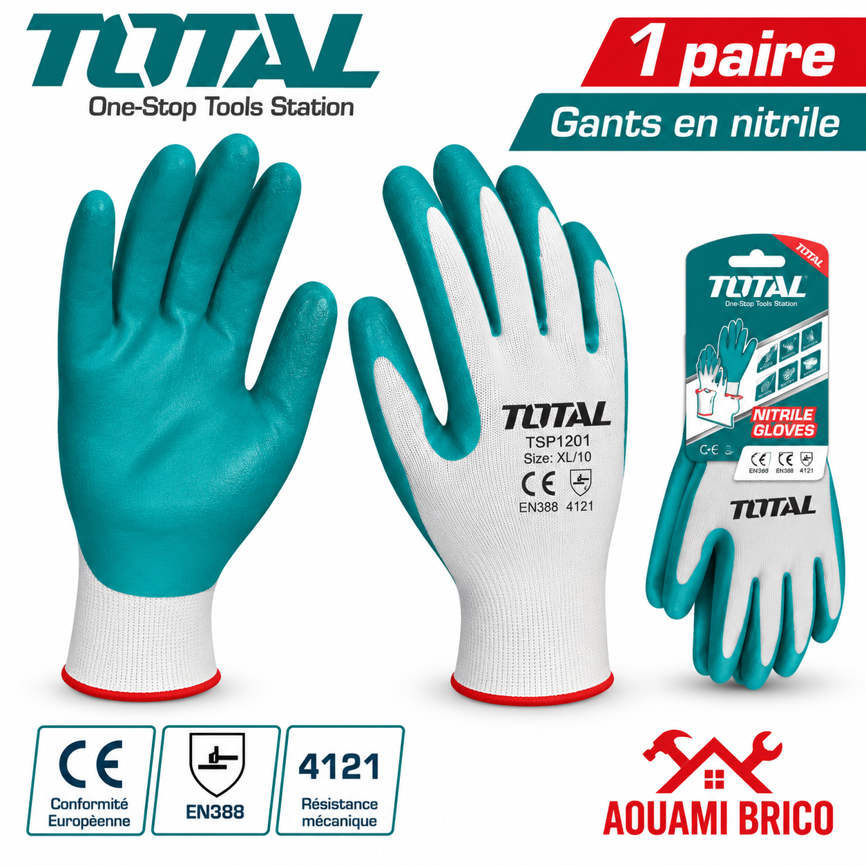 Gants de Travail TOTAL en Nitrile Taille XL – Protection des Mains