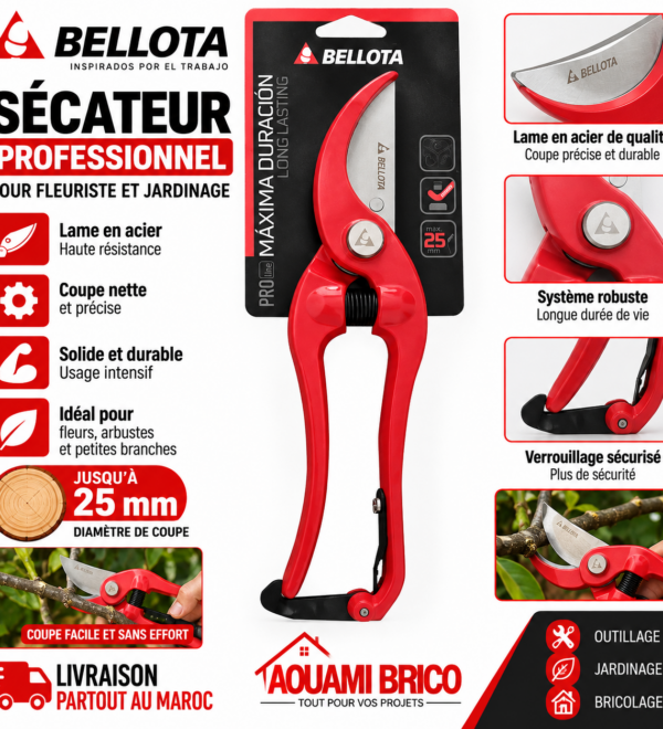 Sécateur Professionnel BELLOTA Proline – Coupe 25 mm, Poignée Ergonomique