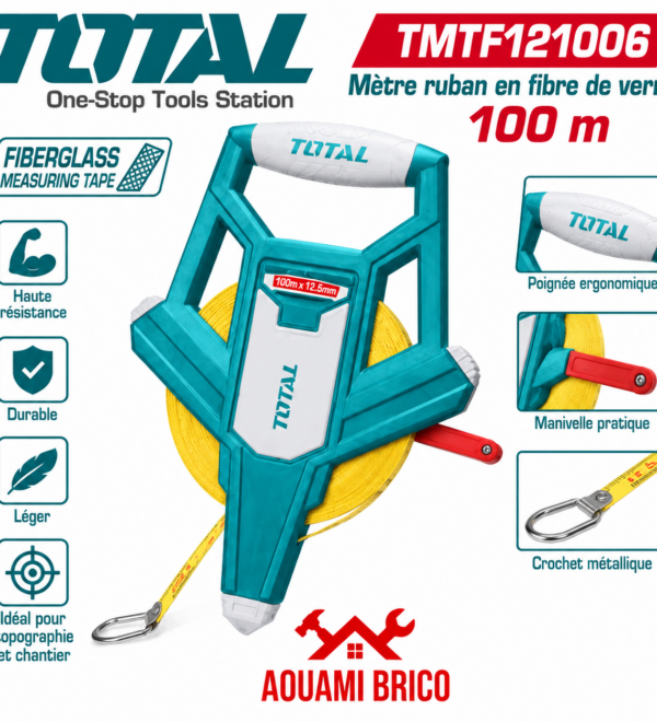 Ruban de Mesure TOTAL en Fibre de Verre 100 m – Rembobinage Rapide