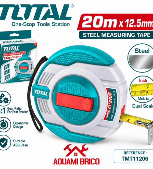 Mètre Ruban Long TOTAL 20 m × 12,5 mm – Ruban Acier