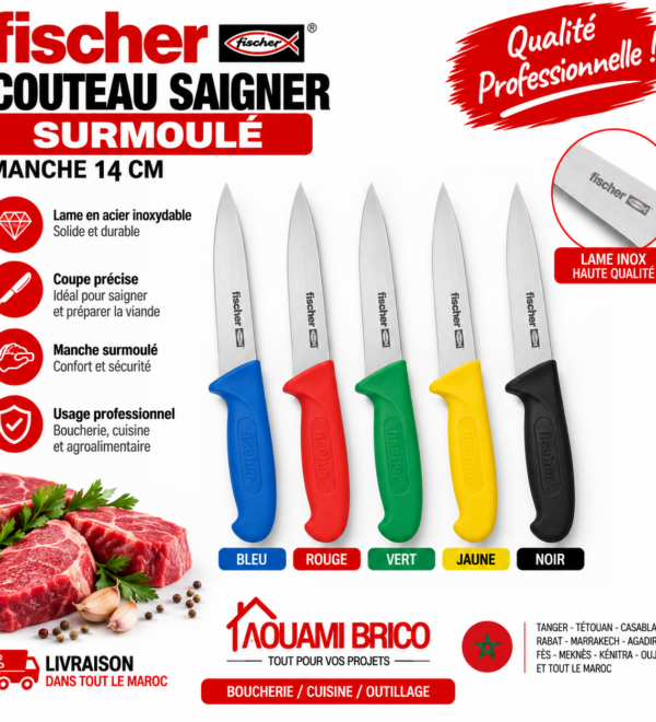 Couteau à Saigner Fischer 14 cm – Manche Surmoulé, 5 Couleurs