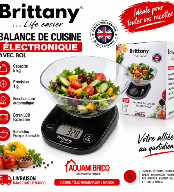 Balance de Cuisine Électronique Brittany 5 kg avec Bol – Précision 1 g