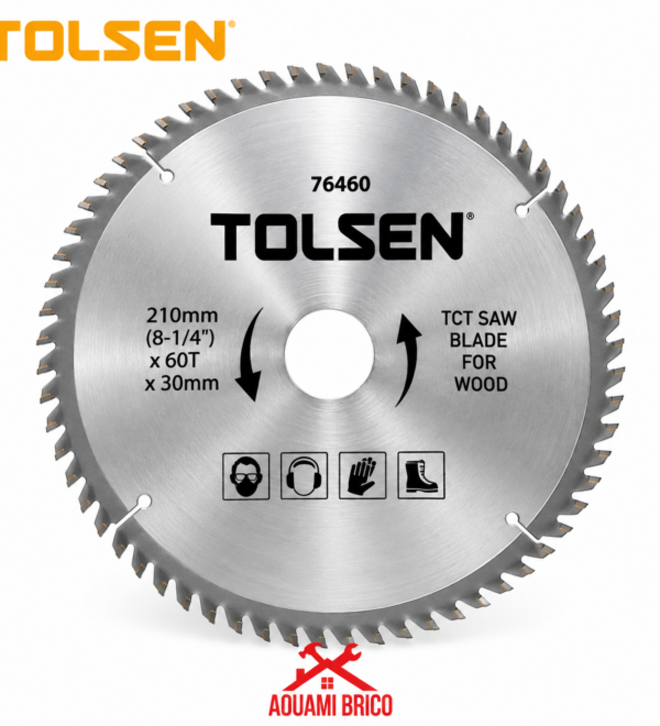 Lame de Scie Circulaire TOLSEN pour Bois – 210 mm, 60 Dents