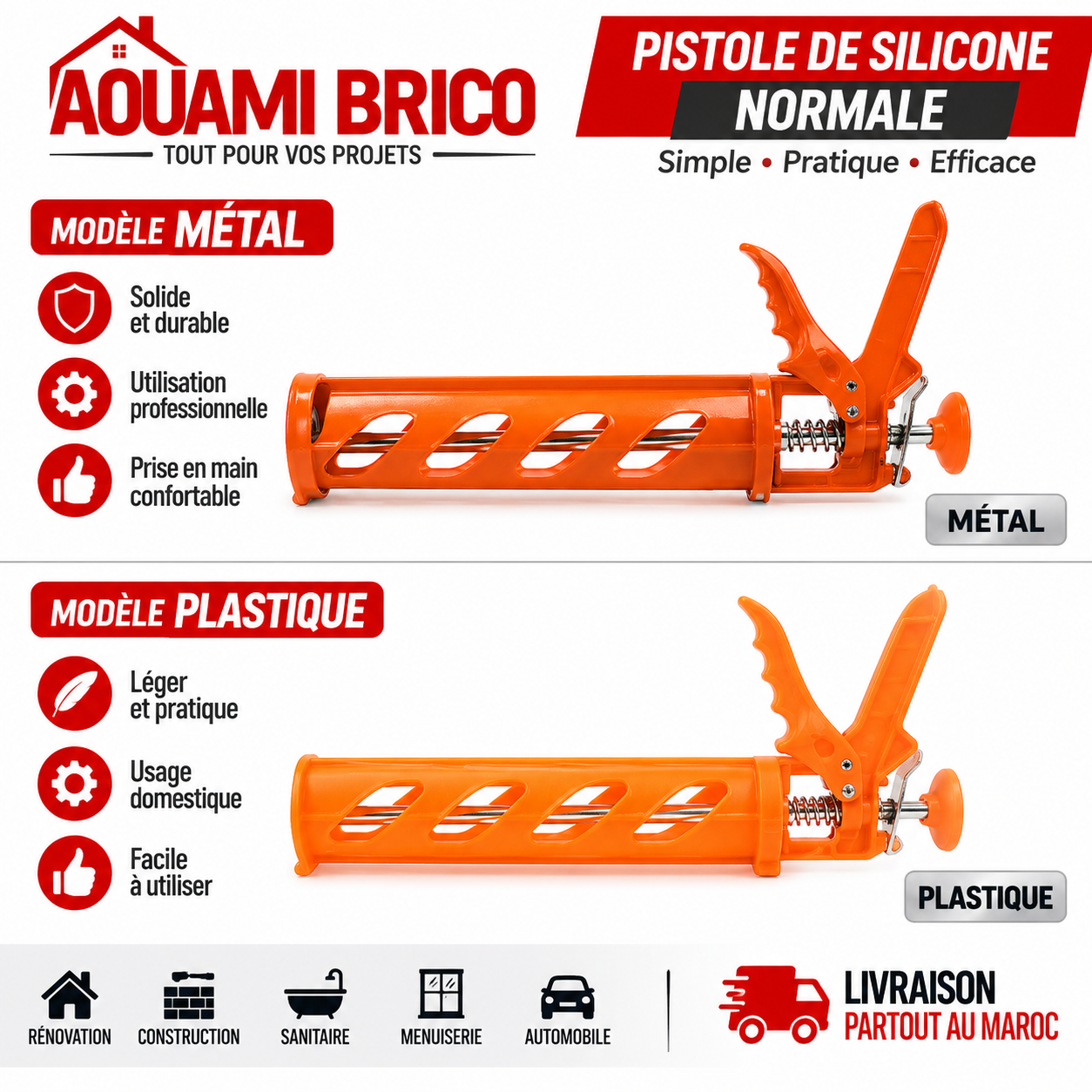 Pistolet à Silicone Manuel – Disponible en Métal & Plastique