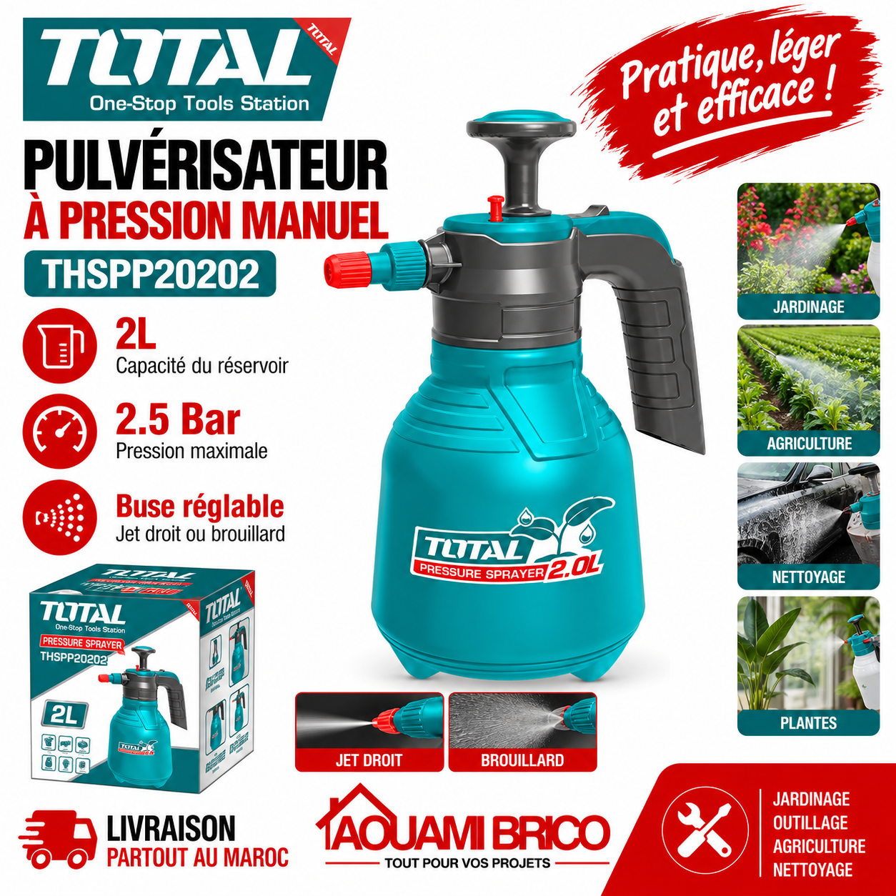 Pulvérisateur à Pression TOTAL THSPP20202 – 2L, 2,5 Bar