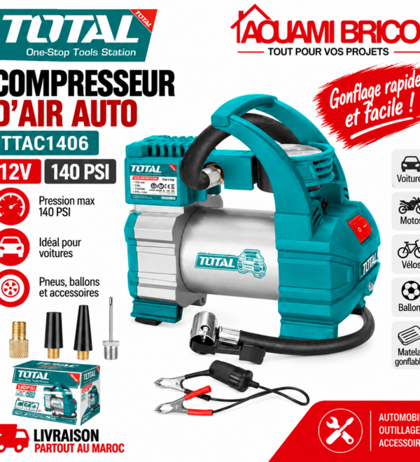 Compresseur d’Air Auto TOTAL TTAC1406 – 12V, 140 PSI, 35 L/min