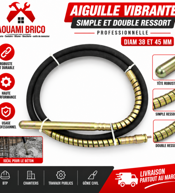 Aiguille Vibrante Professionnelle Simple & Double Ressort – Ø38 mm & Ø45 mm pour Béton