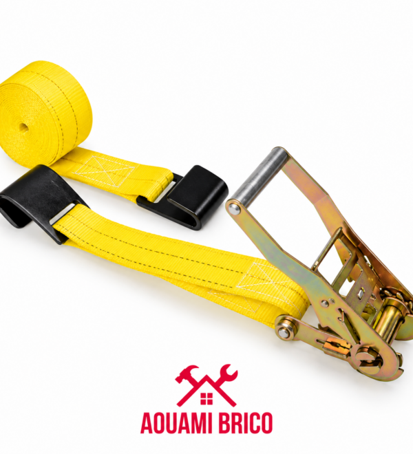 Sangle d’Arrimage à Cliquet 50 mm avec Crochets Plats – Jaune