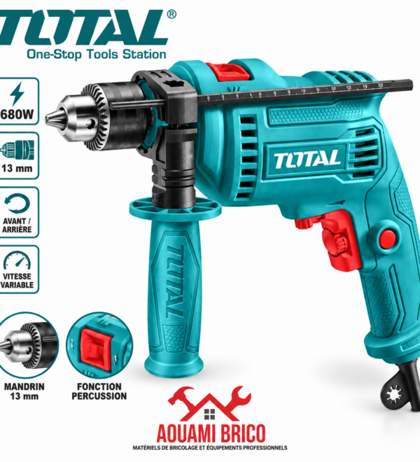 Perceuse à Percussion TOTAL 13 mm – 680 W & 750 W, Vitesse Variable pour Bois, Métal & Maçonnerie