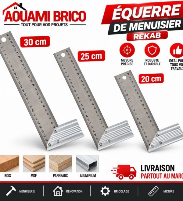 Équerre de Menuisier STANLEY – 20 cm, 25 cm & 30 cm pour Mesure et Traçage