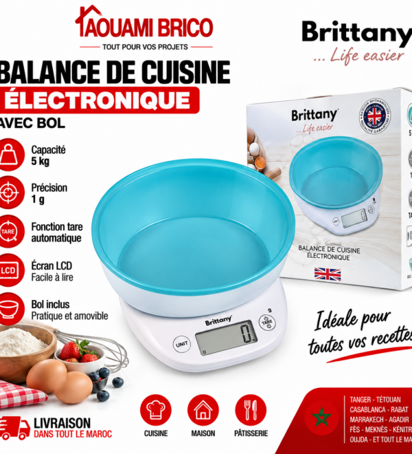 Balance de Cuisine Électronique Brittany 5 kg avec Bol – Précision 1 g