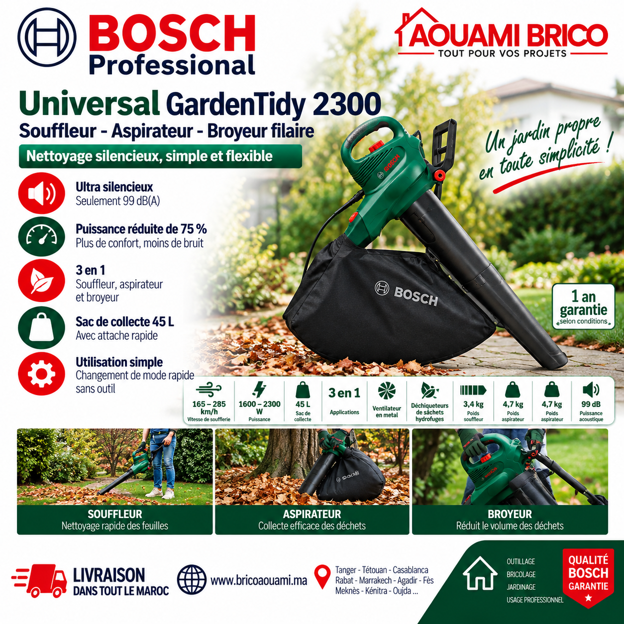 Souffleur Aspirateur Broyeur Bosch UniversalGardenTidy 2300 – 3 en 1