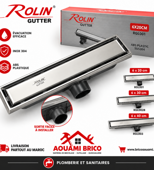 Caniveau de Douche Linéaire ROLIN Inox SUS304 & ABS – 20, 30 et 40 cm – Évacuation Salle de Bain