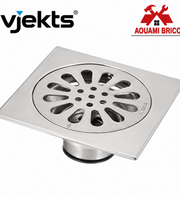 Siphon de Sol Inox 10 × 10 cm VJEKTS – Grille Carrée pour Douche & Salle de Bain 223-57