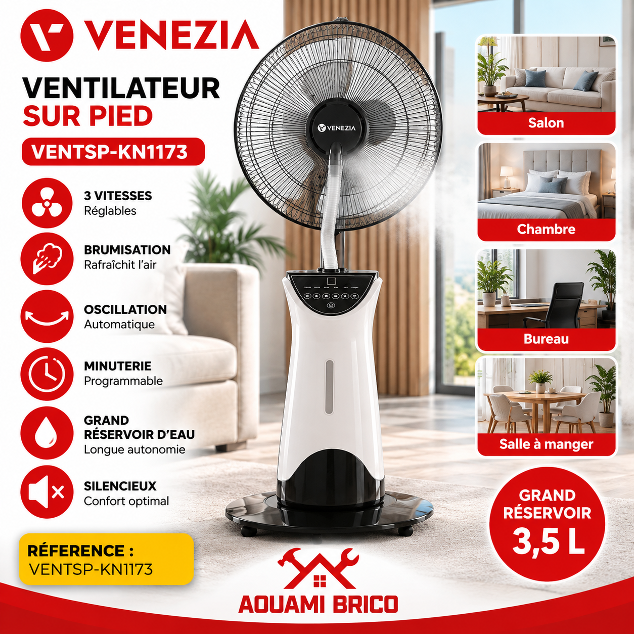 Ventilateur Brumisateur VENEZIA sur Pied Multifonction