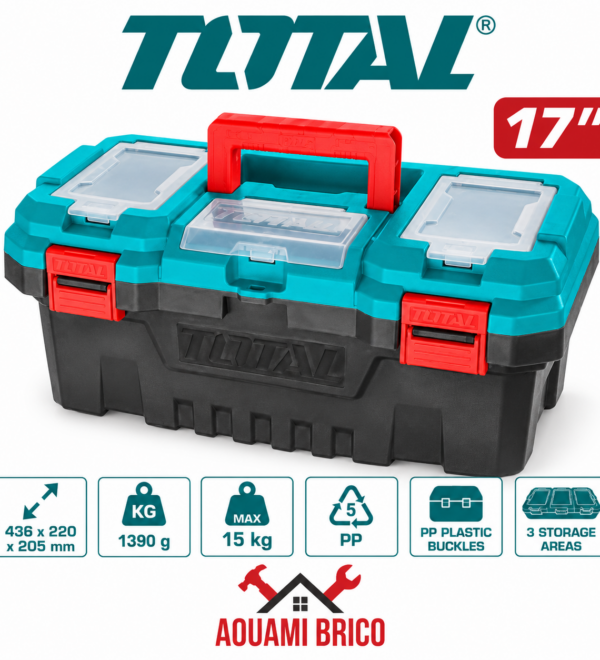 Boîte à Outils TOTAL 17 Pouces en PP – Caisse de Rangement 15 kg avec Compartiments TPBX0171