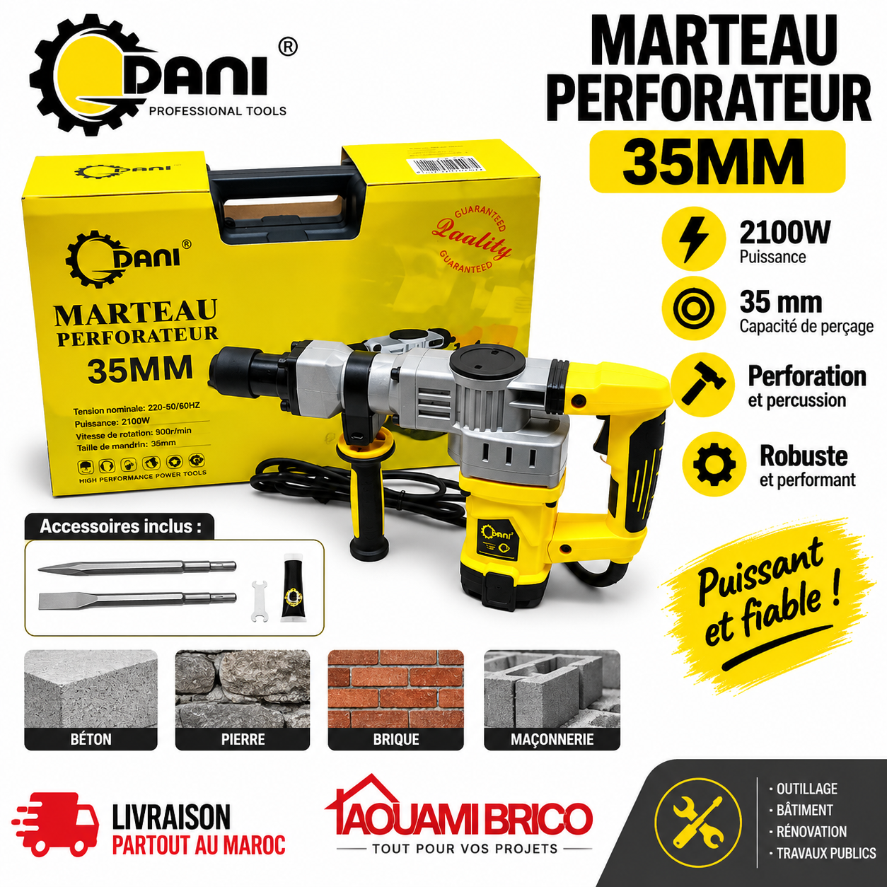 Marteau Perforateur DANI 950W SDS Plus – Perçage, Percussion & Burinage