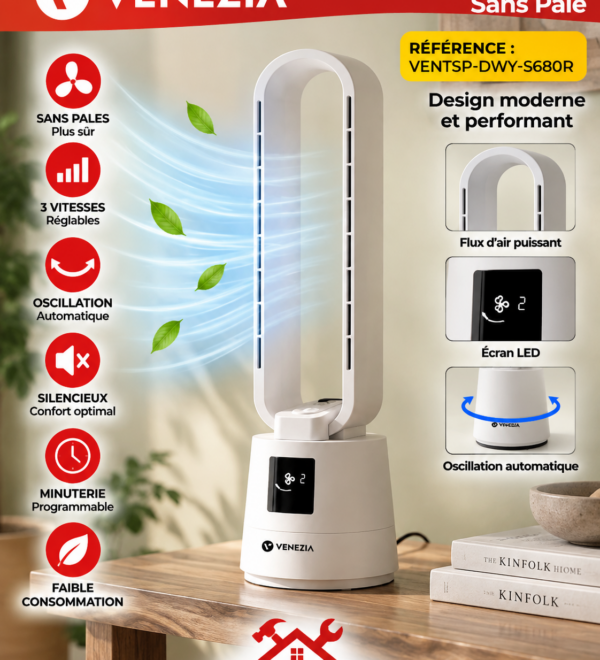 Ventilateur Sans Pales VENEZIA avec Écran Digital