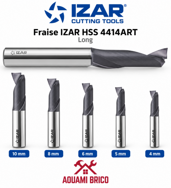 Fraise de Finition IZAR 4414 HSS Série Longue 1 Dent pour Aluminium – 4 à 10 mm