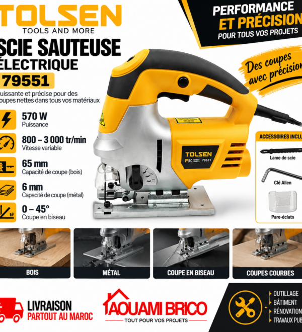 Scie Sauteuse TOLSEN 79551 – 800W, Coupe Bois 80 mm