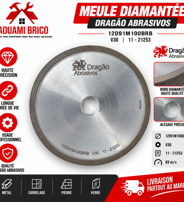 Meule Abrasive DRAGAO 12D91M100BRB V30 – Réf. 11-21253, 63 m/s