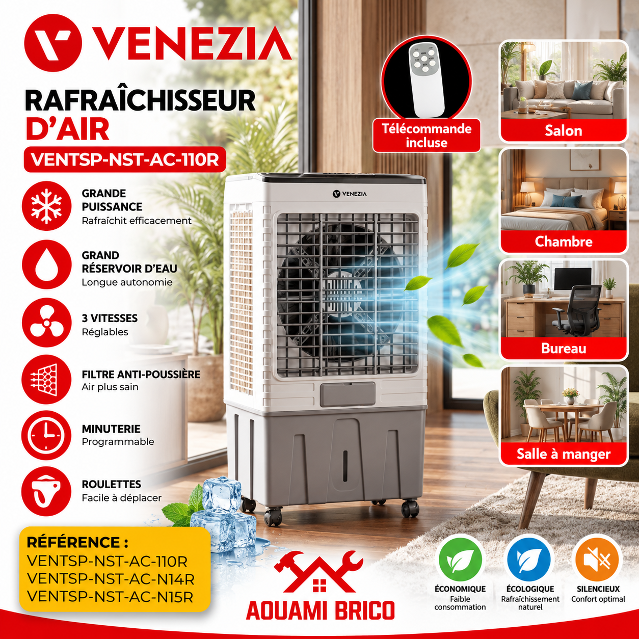 Rafraîchisseur d’Air VENEZIA Mobile avec Télécommande