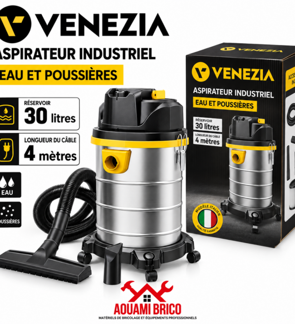 Aspirateur Industriel VENEZIA 30 L Eau & Poussières – Cuve Métallique, Câble 4 m