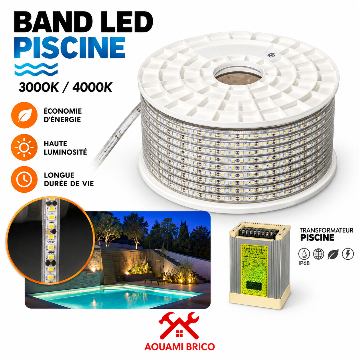 Bande LED pour piscine 3000K / 4000K – Ruban lumineux pour éclairage extérieur