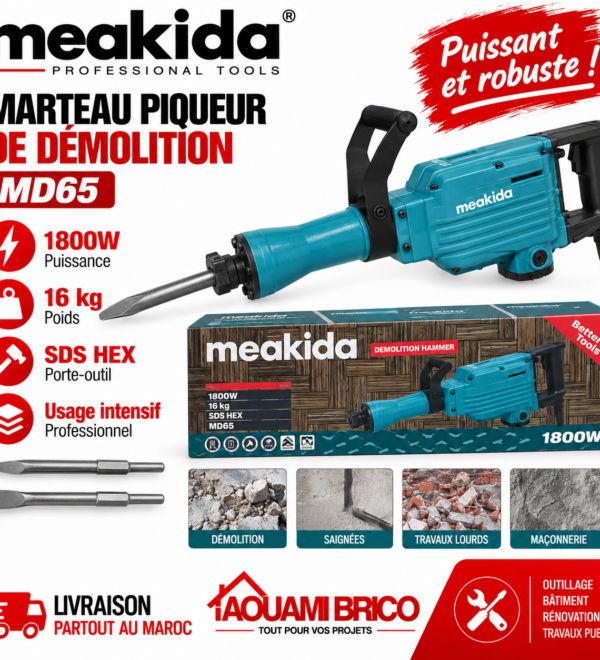 Marteau Piqueur Meakida MD65 – 1800W, 16 kg Professionnel