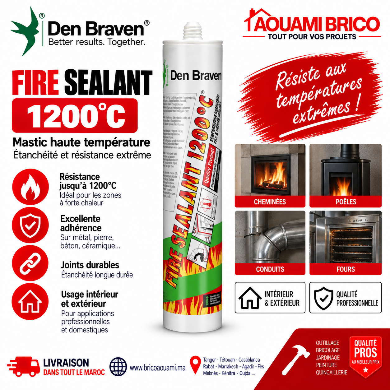 Mastic Haute Température 1200°C Noir 310 ml – Spécial Four, Cheminée & Chaudière