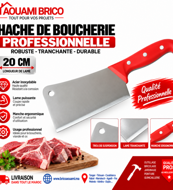 Hache de Boucher Professionnelle 20 cm en Inox – Couperet à Viande
