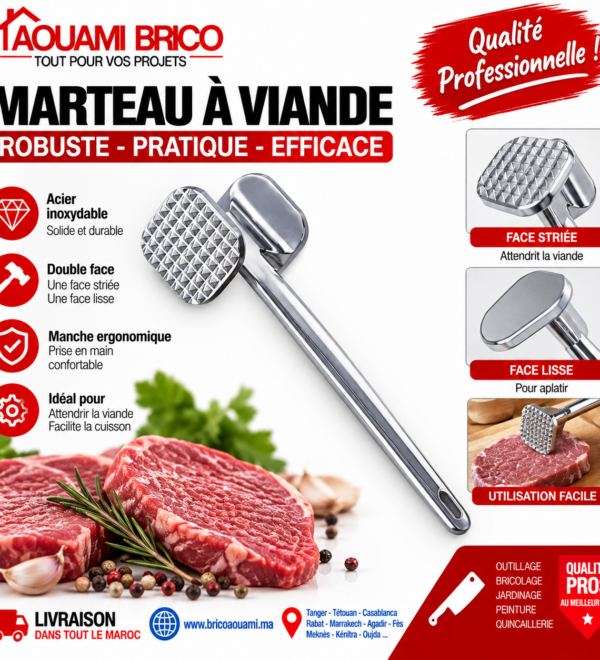 Marteau à Viande Professionnel – Attendrisseur de Viande Double Face