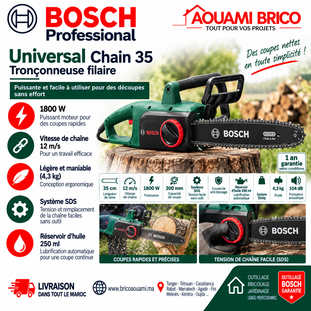 Tronçonneuse Électrique Bosch UniversalChain 35 – 1800W 35 cm