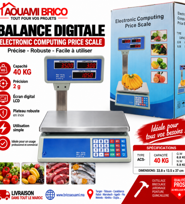 Balance Électronique Commerciale 40 kg avec Colonne – Calcul Poids & Prix