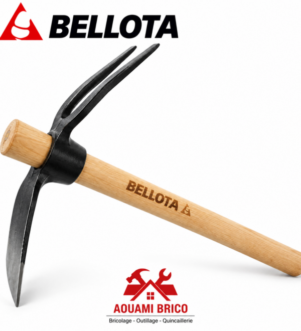 Houe-fourche Bellota forgée avec manche en bois – Outil de jardinage 2-en-1
