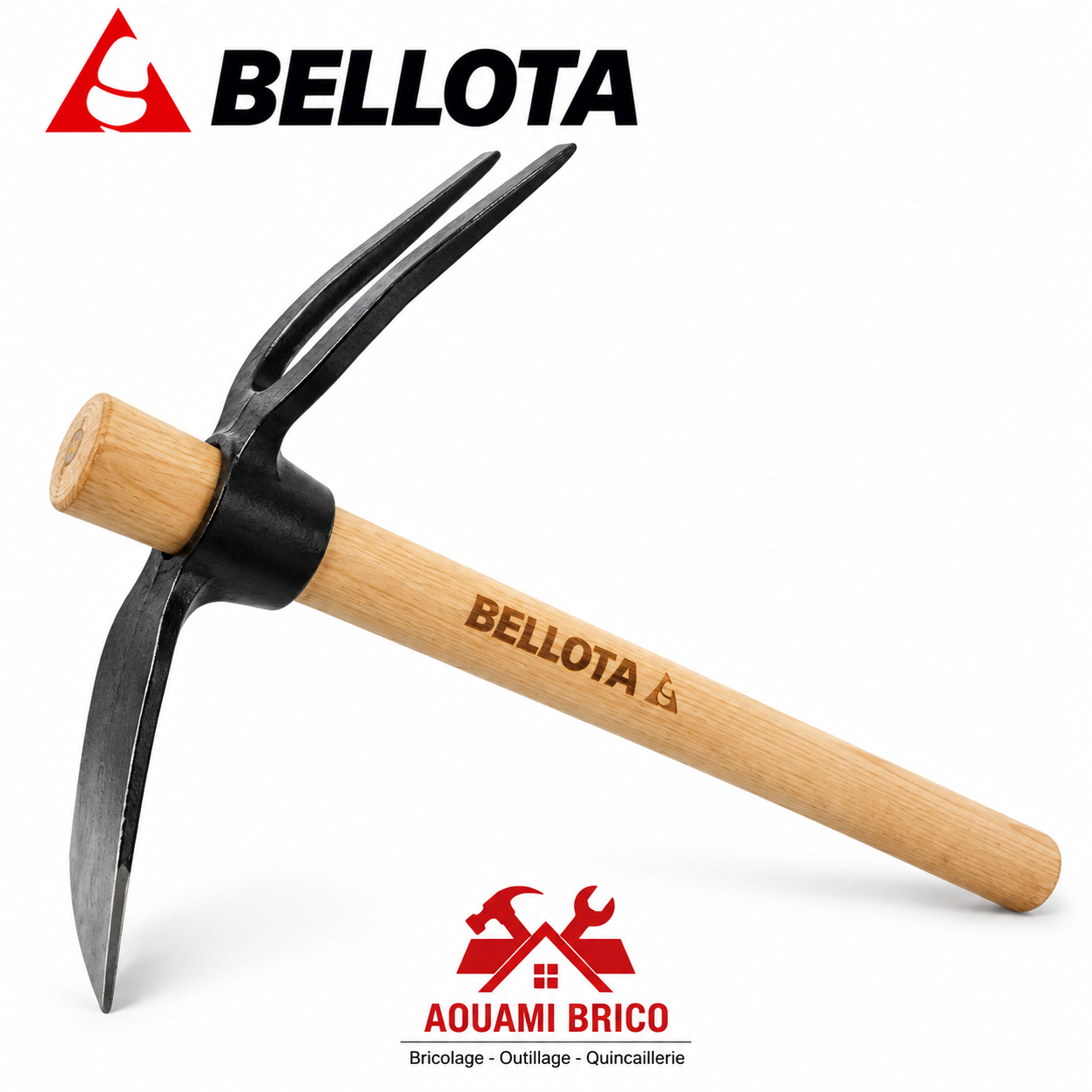 Houe-fourche Bellota forgée avec manche en bois – Outil de jardinage 2-en-1